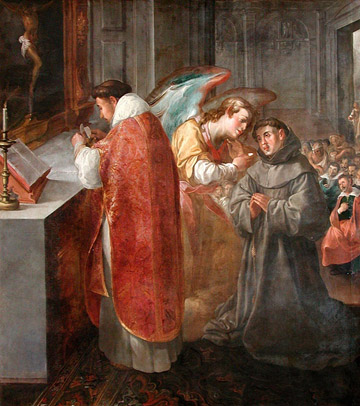 St. Bonaventure receives Communion from an angel.